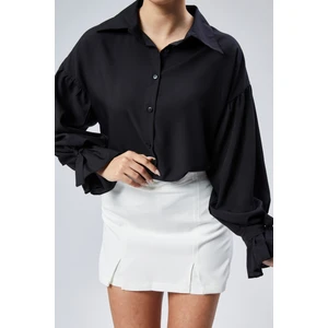 Emmas Clothing Oversize Büzgü Detaylı Saten Bluz Gömlek