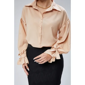 Emmas Clothing Oversize Büzgü Detaylı Saten Bluz Gömlek