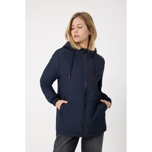 Kadın Lacivert Kürklü Su ve Rüzgar Geçirmez Kapüşonlu Kışlık Mont & Kaban & Parka FMM-100-K