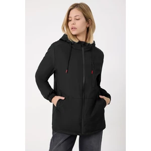 Kadın Siyah Kürklü Su ve Rüzgar Geçirmez Kapüşonlu Kışlık Mont & Kaban & Parka FMM-100-K