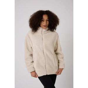 Kadın Ekru Peluş Rüzgar Geçirmez Welsoft Çift Kapüşonlu Kışlık Mont Fmkap-15 Peluş