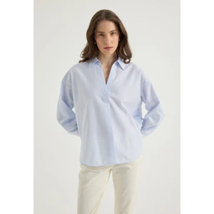 Masha Kate Mavi Çizgili Popover Bluz