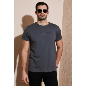 Pamuklu Slim Fit Bisiklet Yaka Yazılı T Shirt Erkek T Shirt 541ENJOY