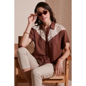 Dantelli Relaxed Fit Kısa Kollu Gömlek Bayan Gömlek 5865764