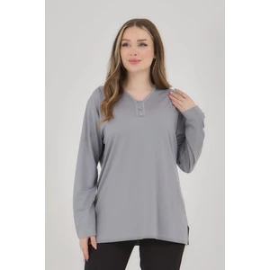 Kadın V Yaka Likralı Büyük Beden Orta Yaş Anne Penye Bluz