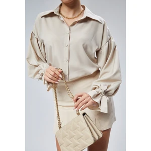 Emmas Clothing Oversize Büzgü Detaylı Saten Bluz Gömlek