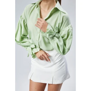 Emmas Clothing Oversize Büzgü Detaylı Saten Bluz Gömlek