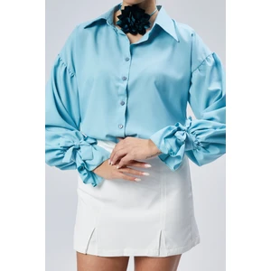 Oversize Büzgü Detaylı Saten Bluz Gömlek