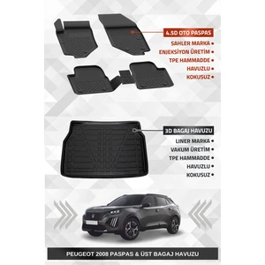 Peugeot 2008 2019+ Uyumlu 4.5d Premium Havuzlu Paspas ve Liner Marka 3D Üst Bagaj Havuzu