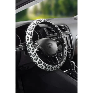 Kadınlara Özel Beyaz Leopar Desenli Direksiyon Kılıfı
