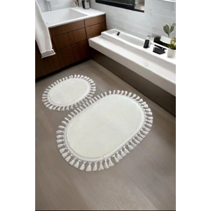 My Evilla Modern Dekoratif Simirna Peluş Oval Ponpon Saçaklı Klozet Takımı 50X80 - 50X40