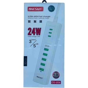 Rose Teknoloji 24W-4.8A 5 Usb/ 3 Type-C Girişli Hızlı Şarj Destekli Uzatma Kablolu Çoklu USB Şarj İstasyonu