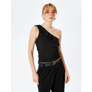 Fırfır Detaylı Kolsuz Tek Omuz Bluz