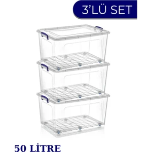 Tekerlekli Kilitli Saklama Kutusu 50 Litre 3 Adet Tekerlekli Saklama Kabı