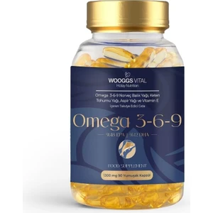 Wooggs Vital Omega 3,6,9 Norveç Balık Yağı, Keten Tohumu Yağı, Aspir Yağı ve Vitamin E Iteg 90 Soft Jel