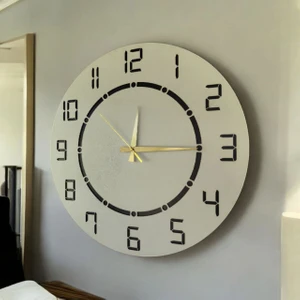 AA Shop Siyah Beyaz Renk Desenli Sayılı Hediyelik Ahşap Sessiz Duvar Saati 50 cm
