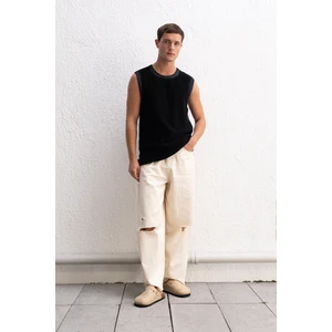 Efektli Kolsuz Triko Siyah T-Shırt