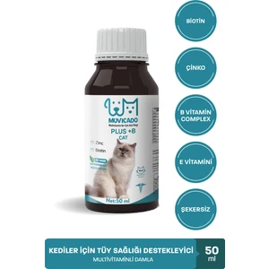 Kedi Tüy Sağlığı Damlası Plus +B Kediler Için Tüy ve Tırnak Sağlığını Destekleyen Multivitamin 50ML Tüy Dökülmesini Engelleme