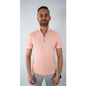 Erkek  Fermuarlı Pembe Yakalı Tshirt
