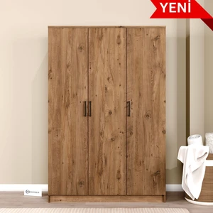 Kardelen Serisi 120  cm  Atlantik Çam 3 Kapılı 5 Raflı Elbise Dolabı