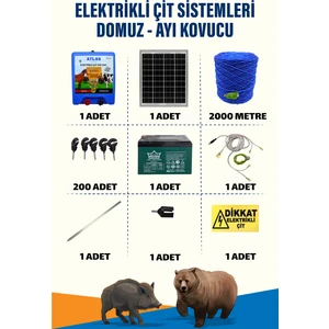 Atlas Ürünleri 2000mt 25-100 Dönüm Domuz Kovucu Elektrikli Çit Sistemi 14A Akü ve 25W Güneş Panelli