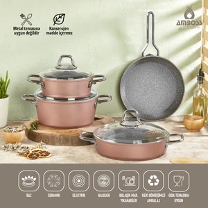 Crystal 7 Parça Granit Çift Renkli Tencere Seti - Rose Gold