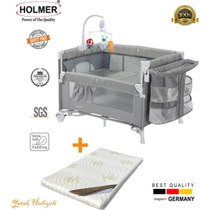 Dönenceli Maxi Comfort Coolstyle (Anne Yanı-Deluxe Kumaş) Premium Oyun Parkı Gri + Aloevera Yatak 70X110CM