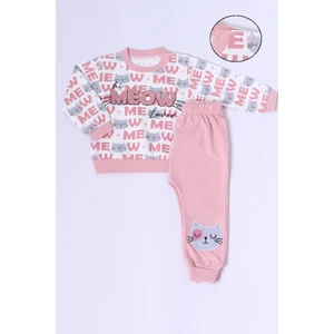 Kız Bebek Eşofman Takımı Kedicik Baskılı Çıtçıtlı B72
