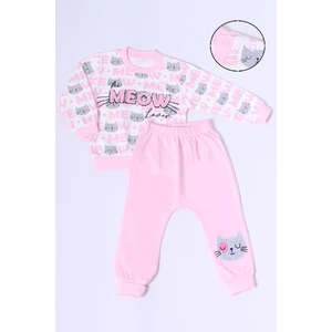 Kız Bebek Eşofman Takımı Kedicik Baskılı Çıtçıtlı B72