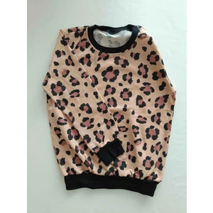 Kız Çocuk Uzun Kollu Kahverengi Siyah Noktalı Leopar Desenli Pijama Takımı