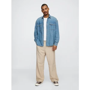 Erkek Bej Keten Pamuk Karışımlı '90S Loose Pileli Khaki Pantolon