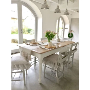 Gri Çizgili Buldan Yıkanmıs Keten 4 Tarafı Fırfırlı Sandalye Minderi