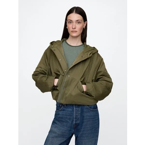 Kadın Haki Kapüşonlu Crop Ceket