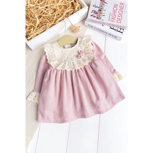 Fistolu Kare Yaka %100 Pamuk Pembe Kız Bebek Elbise Özel Gün Doğum Günü