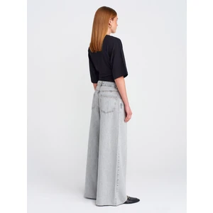 71787 Paçası Dikişsiz Geniş Denim Pantolon-Gri