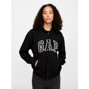 Kadın Siyah Gap Logo Relaxed Fermuarlı Sweatshirt
