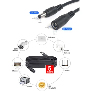 Concord Ec5 Power Uzatma Kablosu 5 Metre AWG23 Kamera, Wifi Kamera, Modem, Kayıt Cihazı 12V Dc Uzatma