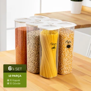 6'lı Etiketli Lux Hava Geçirmez Erzak Saklama Kabı Seti 2 Lt Beyaz