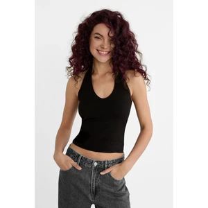 Kadın Siyah Halter Yaka Crop Top Body