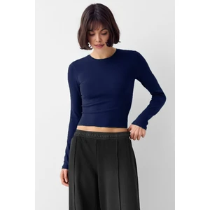 Lacivert Bisiklet Yaka Basic Ultra Soft  Pamuk Uzun Kol Body