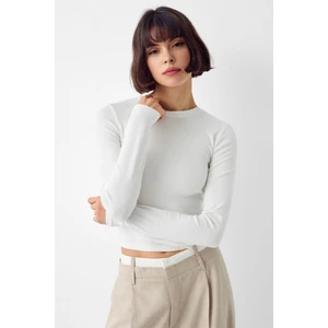 Beyaz Bisiklet Yaka Basic Ultra Soft  Pamuk Uzun Kol Body