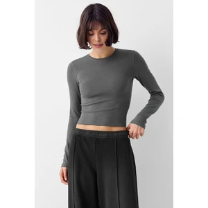 Antrasit Bisiklet Yaka Basic Ultra Soft  Pamuk Uzun Kol Body