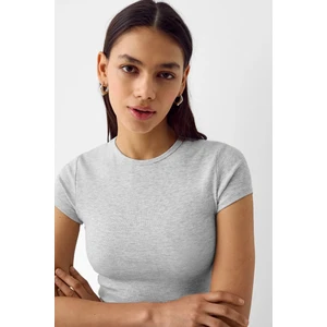 Gri Melanj Bisiklet Yaka Basic Ultra Soft %100 Pamuk Kısa Kol Body