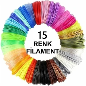 3D Kalem İçin PLA Filament – 90 Metre | 15 Canlı Renk – Çocuklar ve Hobiler İçin Uyumlu Set