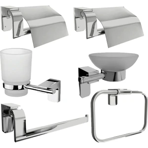 Krom Lux 6 Lı Set Kapaklı Wc Kağıtlık, Diş Fırçalık, Sabunluk, Solo Havluluk, Yuvarlak Havluluk