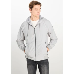 Regular Fit Normal Kesim Kapüşonlu Gri Yağmurluk Ceket