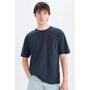 Oversize Geniş Kalıp Bisiklet Yaka Basic Düz Kısa Kollu Tişört E6885AXNS