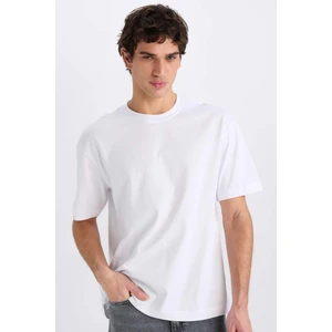 Oversize Geniş Kalıp Bisiklet Yaka Basic Düz Kısa Kollu Tişört E6885AXNS