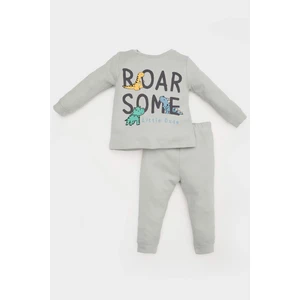 Erkek Bebek Pijama Takımı Dinozor Baskılı Waffle Uzun Kollu Üst Beli Lastikli Uzun Alt E0754A525SP