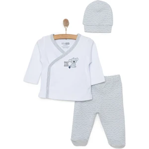 Yenidoğan Zıbın-Şapka-Patikli Alt 3lü Set Erkek Bebek